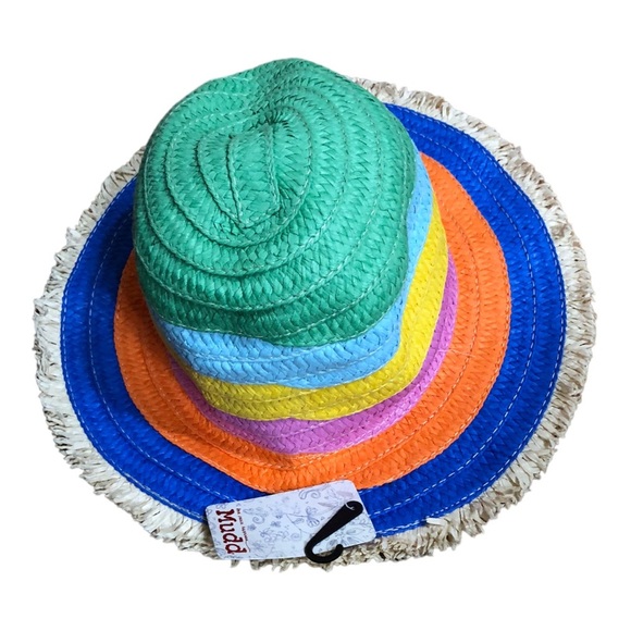 Mudd striped rainbow multicolored‎ straw raffia fedora hat new main image 4